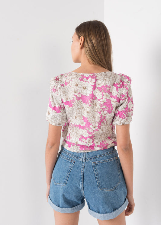 CAMISA SOLAPA FLORES FUCSIA